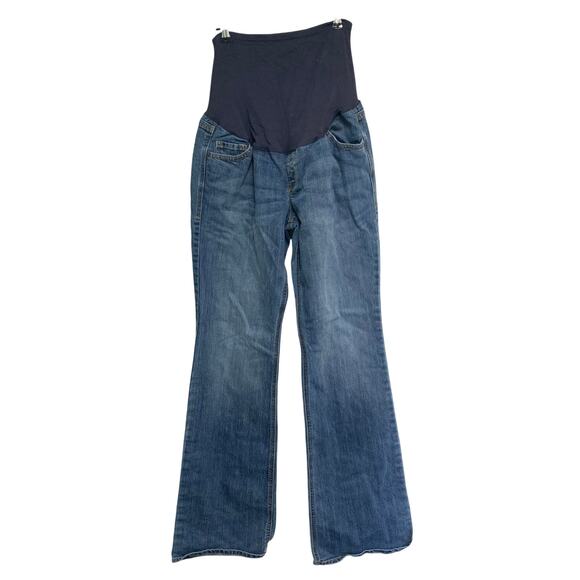 Old Navy Maternity Y2K Dark Wash Flare Full Panel Denim Jeans Size 12 Long - Picture 1 of 5